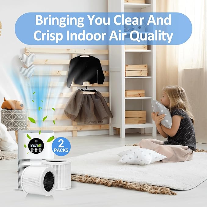 A1 Replacement Filter Compatible with VEWIOR A1, HQSC-50, HQKJ-80, AMEIFU AP01W, KOIOS HQKJ-50 Air Purifier, 3-IN-1 H13 True HEPA Filter Activated Carbon Filter, 2 Pack