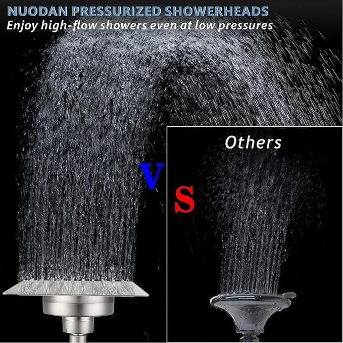 High Pressure Rain Shower Head with Filtered - 10" All Metal Square Showerhead Filter for Remove Chlorine and Harmful Substances, Brushed Nickel
