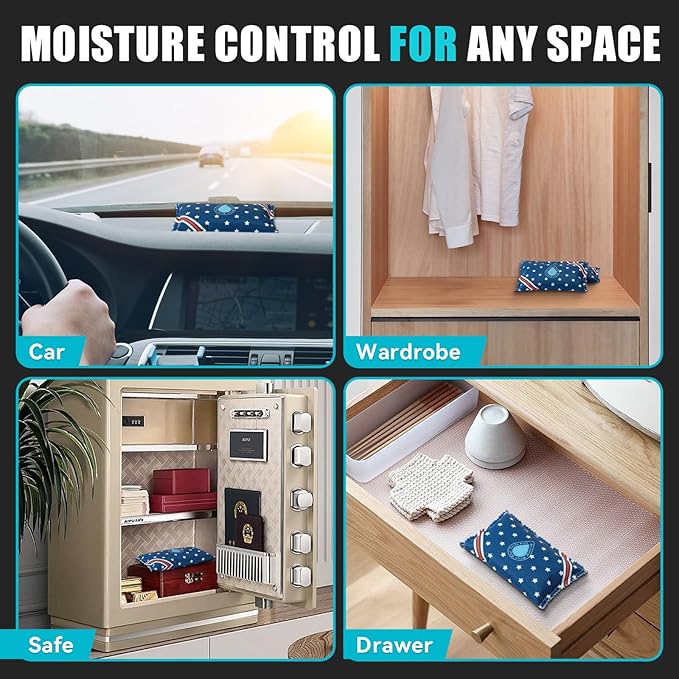 Rechargeable Dehumidifier Bags (2 x 200g) Microwave Reactivated Silica Gel Desiccant Window Condensation Absorber Reusable Moisture Absorbers for Car, Gun Safe, Closet, Garage Storage