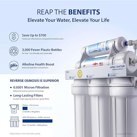 APEC Water Systems ROES-PH75 Essence Series Top Tier Alkaline Mineral pH+ 75 GPD 6-Stage Certified Ultra Safe Reverse Osmosis Drinking Water Filter System