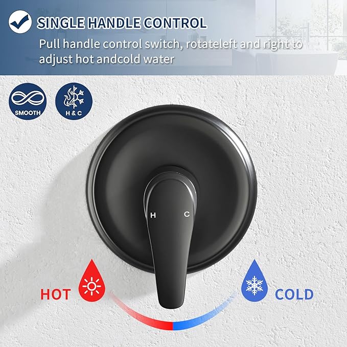 Tub and Shower Faucet Set Complete Dual Shower Head and Handheld 2 in 1 Combo Set Shower System with Tub Spout Tub and Shower Trim Kit Matte Black