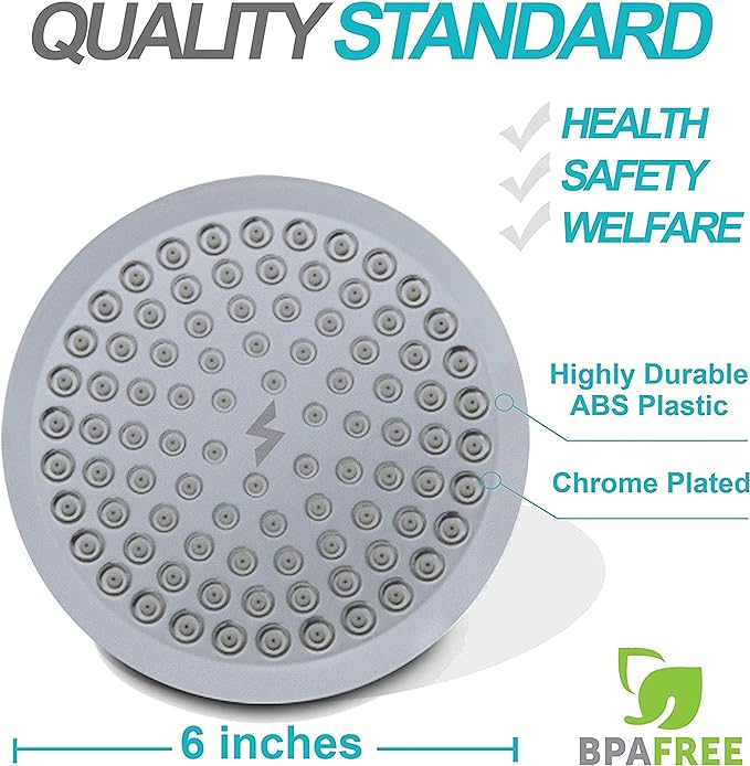SparkPod Shower Head - High Pressure Rain - Premium Quality Luxury Design - 1-Min Install - Easy Clean Adjustable Replacement for Your Bathroom Shower Heads (Charcoal Grey, 6 Inch Round)