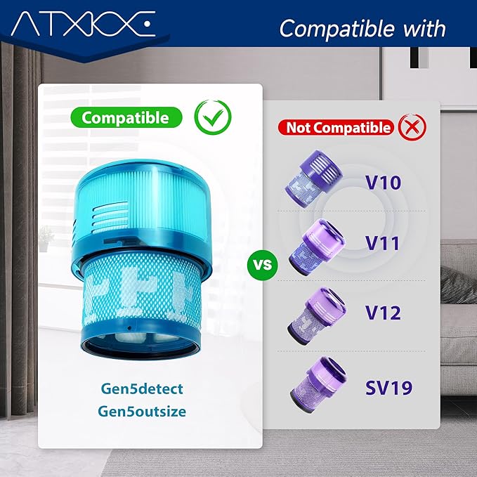 ATXKXE Gen5 Filter Replacement, Compatible with Dyson Gen5detect Absolute, Gen5outsize Absolute, Gen5detect Fluffy Cordless Vacuum Cleaner, 4 Pack Filters and 1 Clean Brush