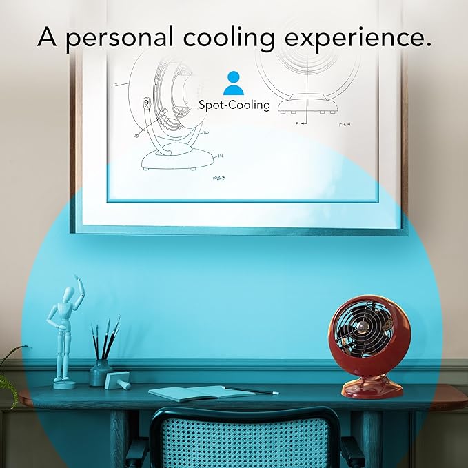 Vornado VFAN™ Mini Fan, Classic Vintage Circulator, Retro Metal Air Circulator, For Desk & Bedside, 2 Speeds, Adjustable Tilt, Personal Cooling with Targeted Airflow, Quiet Fan, Claret