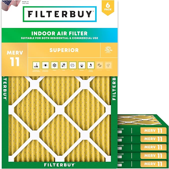 Filterbuy 14x16x1 Air Filter MERV 11 (MPR 1200) Allergen Defense Replacement (6-Pack), Electrostatic Pleated HVAC AC Furnace Filters, Made in USA (Actual Size: 14.00 x 16.00 x 0.75)