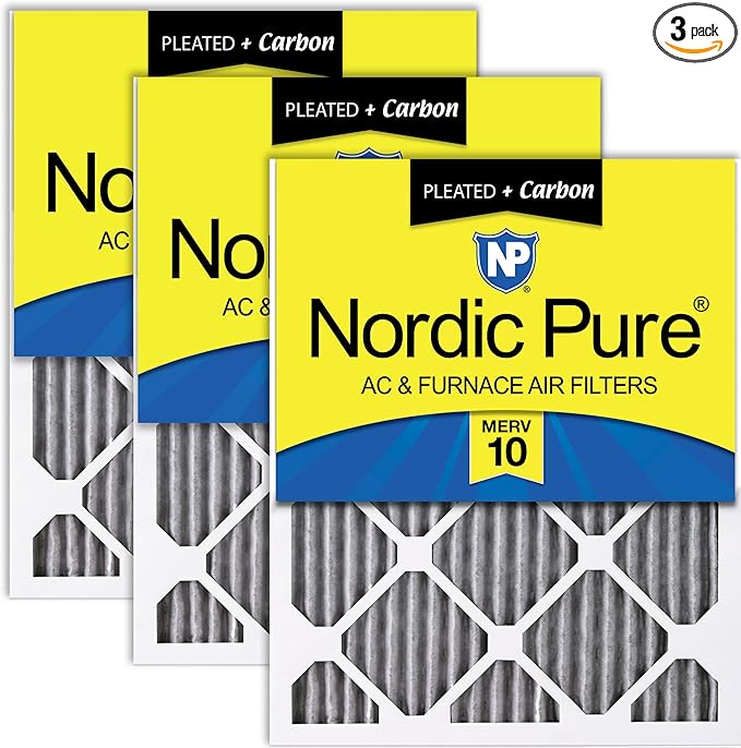 Nordic Pure 18x20x1 (17 1/2 x 19 1/2 x 3/4) Furnace Air Filters MERV 10 Pleated Plus Carbon 3 Pack