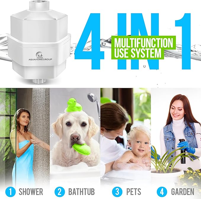 AquaHomeGroup 20 Stage Shower Filter for Hard Water - High Output Universal Shower Head Filter for Chlorine, Fluoride, Heavy Metals - Vitamin C E Shower Water Filter for Hair and Skin (White)