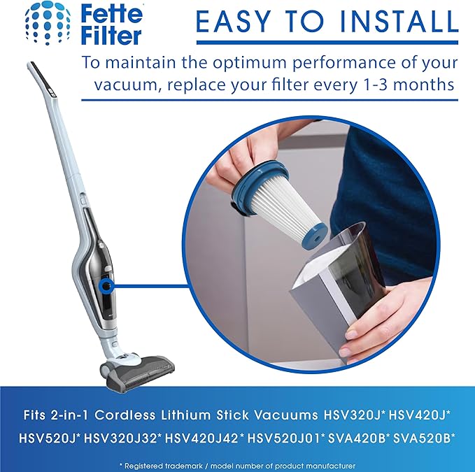 Fette Filter - 6-Pack Replacement Vacuum Dust Bin Filters for Black and Decker SVF11 Fits 2-in-1 Cordless Lithium Stick Vacuums HSV320J HSV420J HSV520J HSV320J32 HSV420J42 HSV520J01 SVA420B SVA520B