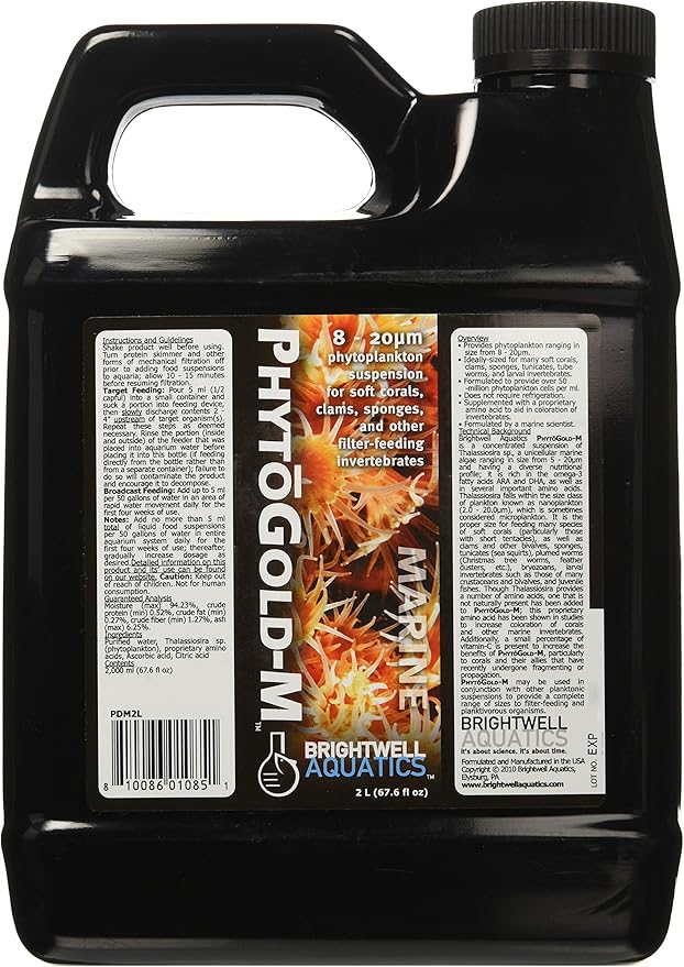 Brightwell Aquatics PhytoGold M - Phytoplankton Suspension for Soft Corals, Clams, Sponges & Their Allies, 2 Liter