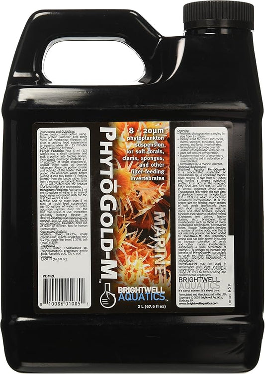 Brightwell Aquatics PhytoGold M - Phytoplankton Suspension for Soft Corals, Clams, Sponges & Their Allies, 2 Liter