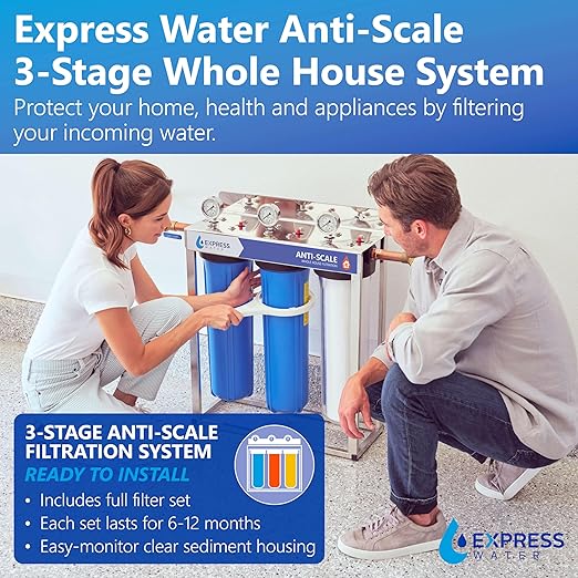 Whole Home Water Filter System| ANTI-SCALE | 3 Stage Water Purifier Whole Home, Top-Tier Anti-Scale Filter Specially Designed to Prevent Scale Build-Up, Protects Appliances, No More Descaler Solution