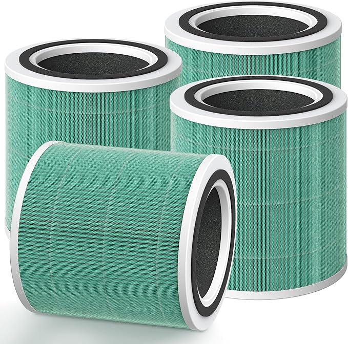 AC400 Replacement Filter Compatible with Purivortex AC400 Air Cleaner Purifier, 3-in-1 Main Filters and Activated Carbon Filter, Green 4 Packs