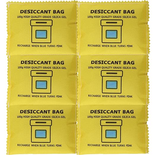 100g Rechargeable Desiccant Silica Gel Beads Pack Lab Desiccants Bag Rechargeable Moisture Absorbing for Storage Bins and Totes(6pack)