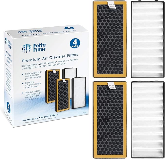 Fette Filter - 2 HEPA and 2 Activated Carbon Filters Compatible with TotalClean PetPlus. Compare to Part # AT-PET01, AT-PET02, at-PETODR. Combo Pack