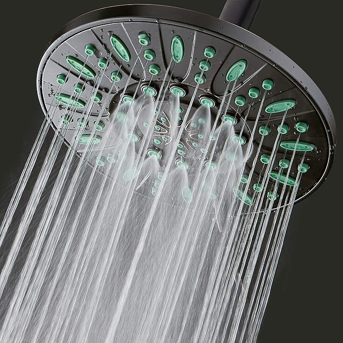 AquaDance 7-inch 6-Setting Rainfall Showerhead with Anti-Microbial Microban Protection from Mold, Mildew, and Bacteria - Clog-Free, Oil-Rubbed Bronze Finish/Coral Green Jets