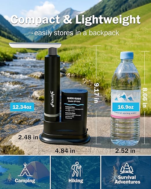 Frizzlife Electric Water Filter Camping, 0.01μm Ultrafiltration Portable Water Filter, Rechargeable Water Purifier for Camping, Survival, Backpacking, Hiking & Emergency, EF1200