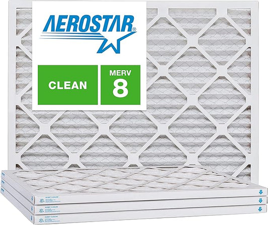 Aerostar 14x25x1 MERV 8, Pleated Air Filter, 14x25x1, Box of 4, Made in the USA