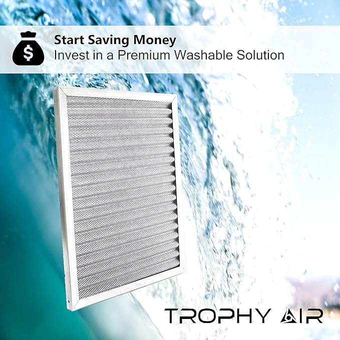 16x20x1 | Trophy Air | Merv 8 | Washable Furnace Filter | Lifetime HVAC & Furnace Air Filter | Washable Electrostatic | High Dust Holding Capacity | Premium Quality Aluminum