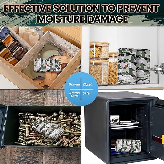 100 Gram Camouflage Gun Safe Dehumidifier Silica Gel Canister Rechargeable Dehumidifier Desiccant Reusable Indicating Desiccant Moisture Absorber with Visible Window [3PACK]