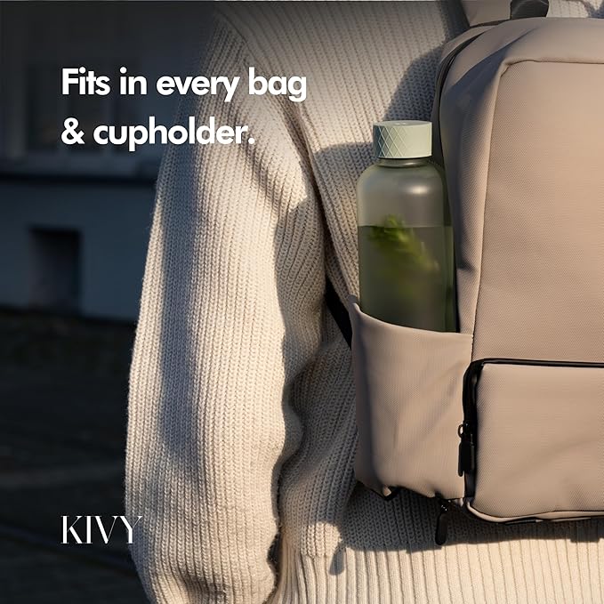 KIVY Slim Water Bottle 32oz [Lightweight & Shatterproof] Fits Backpack & Cupholder for Travel, Sports, School, Gym - Rose gold, Pink bottle no straw - Gym water bottle for women - Dishwasher Safe