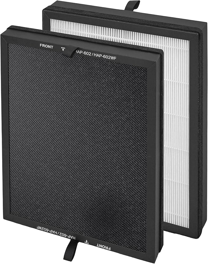 HAP602 Replacement Filter Compatible with ECOSELF Air Purifier HAP602 HAP602WF, 3-IN-1 Filtration with H13 HEPA Activated Carbon Filters, 2 Counts
