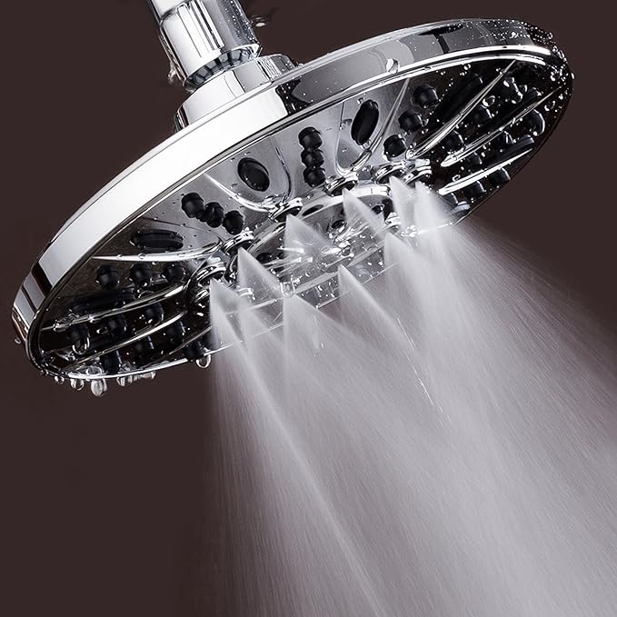AquaDance High Pressure 6-Setting, 7" Rainfall Shower Head – Tested to Meet US Quality Standards, Angle-Adjustable, with Tool-Free Installation – Chrome Finish