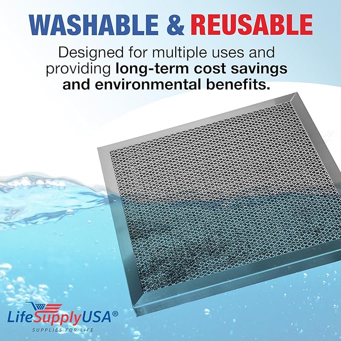 14x14x1 Electrostatic Air Filter, MERV 8, Washable, Reusable Furnace AC/HVAC Filter, Energy Saving, Easy to Clean, Long-Lasting by LifeSupplyUSA