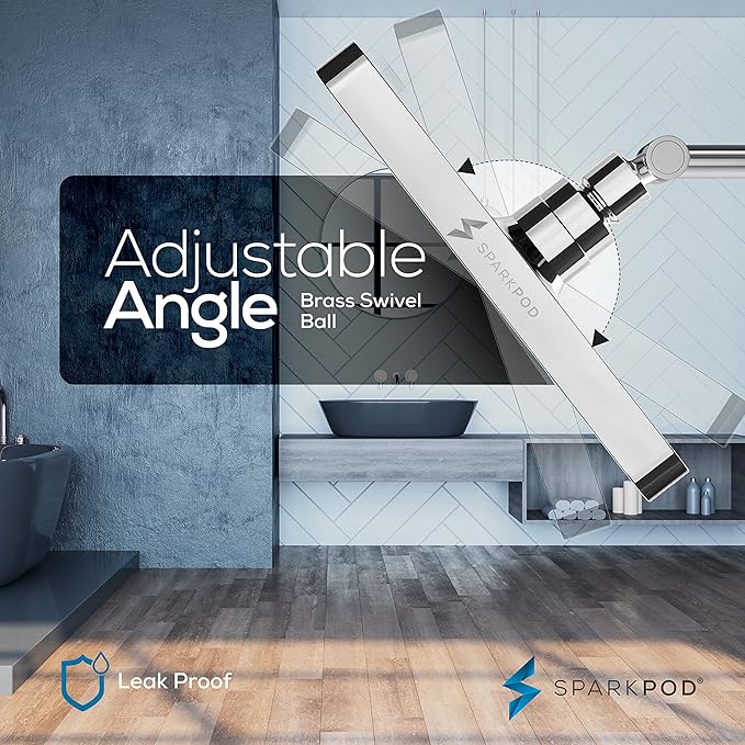 SparkPod Shower Head - High Pressure Rain - Premium Quality Luxury Design - 1-Min Install - Easy Clean Adjustable Replacement for Your Bathroom Shower Heads (Luxury Polished Chrome, 8 Inch Square)