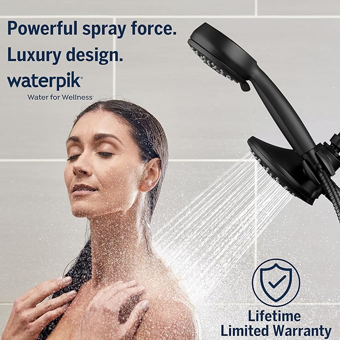 Waterpik One-Touch Dual 2-in-1 Shower System With Rain Shower Head and 7-Mode Hand Held Shower Head, Matte Black XPB-135E-765ME