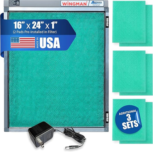 Electronic Air Filter with 1-Yr Supply of Air Purifier Pads - HVAC, Heater, Air Return, Furnace Filters for House - Air Conditioner Replacement Filters - Easy Homeowner Installed (16x24x1)