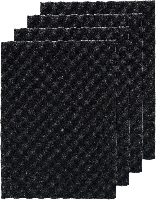 4 Pack Aquarium Filter Media Bio Sponge Pad 16 x 12 x 1 inch, Fish Pond Foam Filter 20/30/40 PPI (Black 30ppi 4pack)