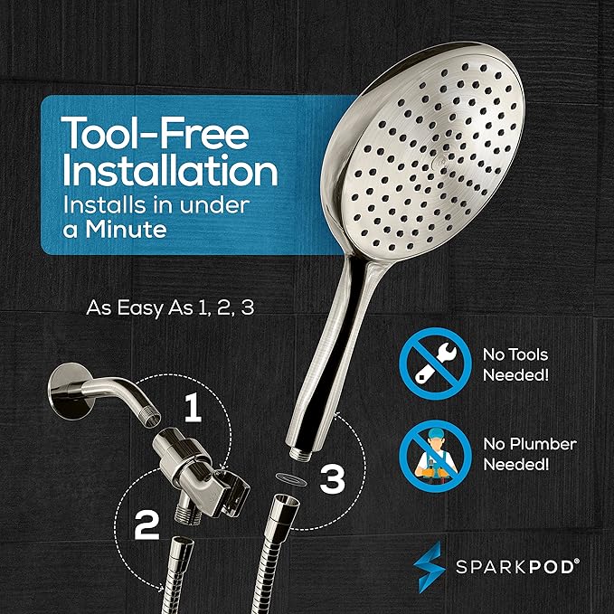 SparkPod 6-Inch High Pressure Handheld Shower Head with Hose - Elegant Brushed Nickel