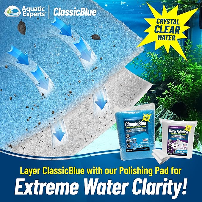 Aquatic Experts Classic Bonded Aquarium Filter Pad -24 Inches by 12 Feet by .75 Inch - Blue and White Aquarium Filter Media Roll Bulk Can Be Cut to Fit Most Filters, Made in USA (24" x 12 Feet)