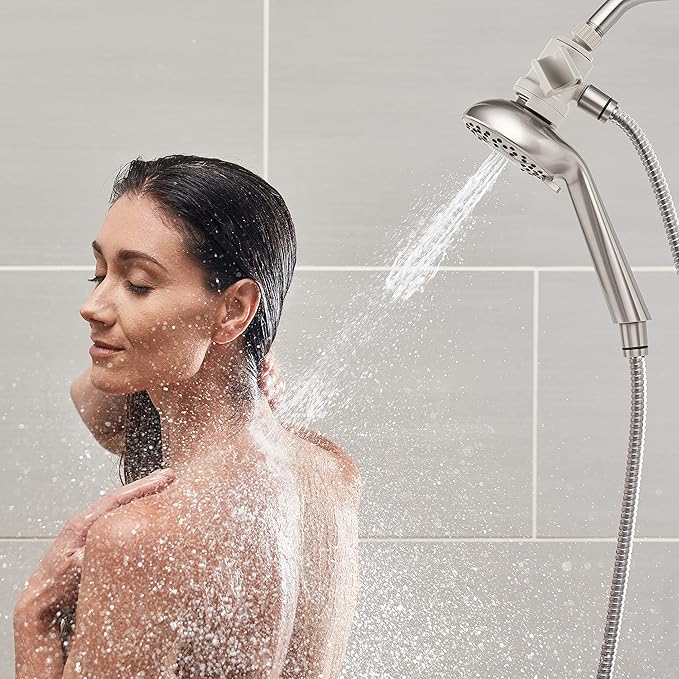 Waterpik Magnetic Dual Dock Adjustable Height Hand Held Shower Head With 5-Foot Metal Hose and PowerPulse Shower Massage, Brushed Nickel QMK-759ME