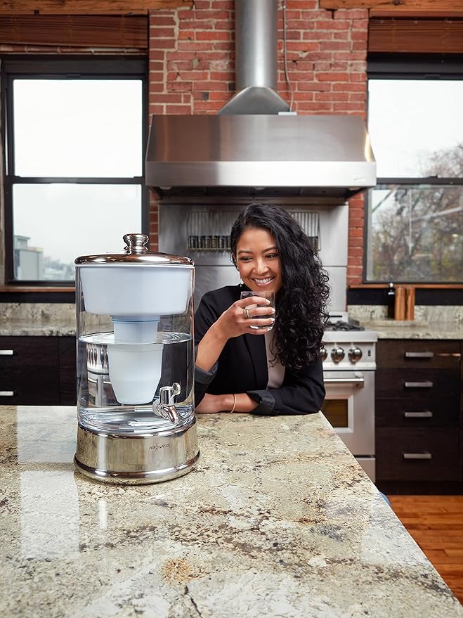ZeroWater 40-Cup Ready-Pour 5-Stage Round Glass Water Filter Dispenser with 5-Stage 0 TDS Water Filter – IAPMO Certified to Reduce Lead, Chromium, and PFOA/PFOS