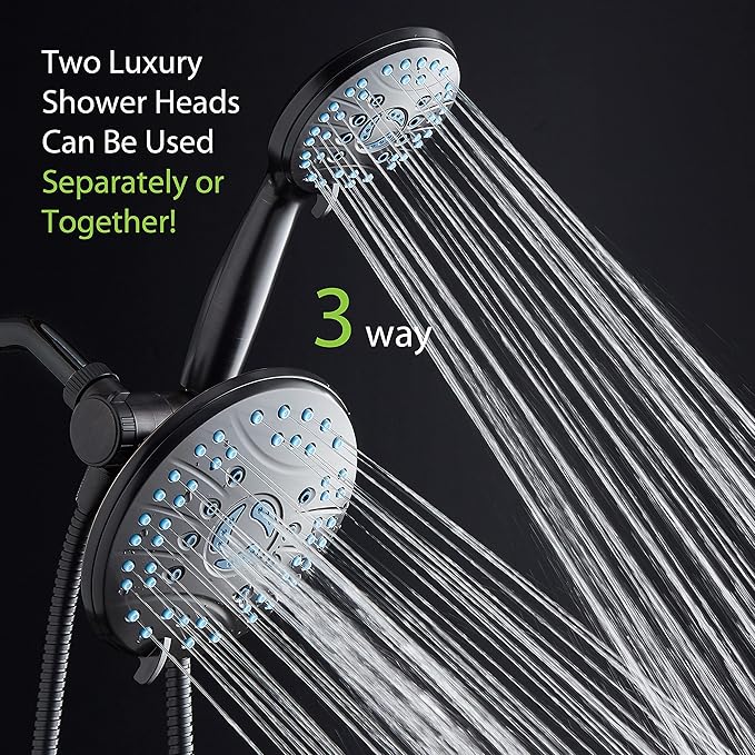 Hotel Spa AquaCare As-Seen-On-TV High Pressure 50-mode Rain & Handheld 3-way Shower Head Combo - Anti-clog Nozzles/Tub, Tile & Pet Power Wash/Extra Long 6 ft. Stainless Steel Hose/ORB Bronze Finish