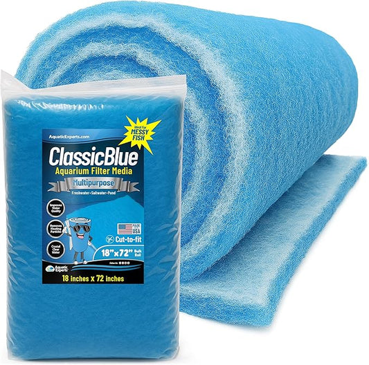 Aquatic Experts Classic Bonded Aquarium Filter Pad -18 Inches by 72 Inches by .75 Inch - Blue and White Aquarium Filter Media Roll Bulk Can Be Cut to Fit Most Filters, Made in USA (18" x 72")