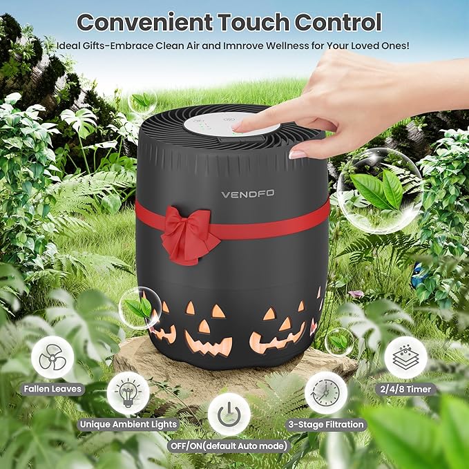 Air Purifiers for Home Bedroom up to 1076ft², True HEPA Air Filters Dust Pets Smoke Hair, 3 Fan Speeds Quiet, Timer Settings, Rechargeable Air Cleaner Office, Bedroom, Pets, Car(Black)