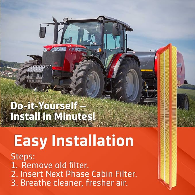 Cabin Filter - Pack 1 - Compatible with Agco Allis Tractors, Challenger Farm Tractors, Massey-Ferguson Tractors - Cabin Air Filter Replacement – Replaces O.E. 3388840M2; Baldwin PA5626; Wix WP10069