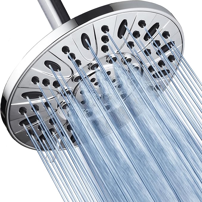 AquaDance High Pressure 6-Setting, 7" Rainfall Shower Head – Tested to Meet US Quality Standards, Angle-Adjustable, with Tool-Free Installation – Chrome Finish