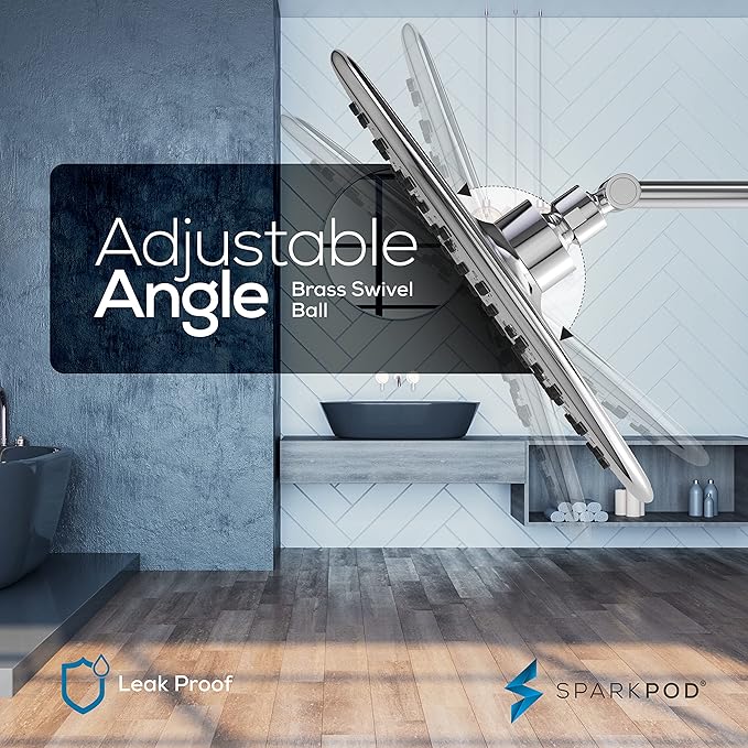 SparkPod 9.5 Inch Large Rain Shower Head - Luxury Rainfall Shower Head - High Pressure Showerhead, Full Body Coverage with Anti-Clog Silicone Nozzles -No Hassle, Easy Install (1/2 NPT, Chrome)