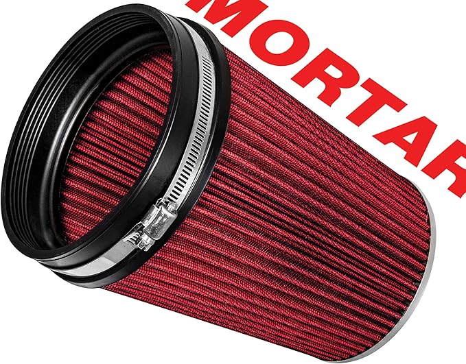 Mortar Aftermarket Auto Air Filter – 6 In Flange ID Car Enthusiast Class Universal Cold Air Intake Gulps in More Air for More Engine Power & Passionate Induction Sound, Length 8 In, Red