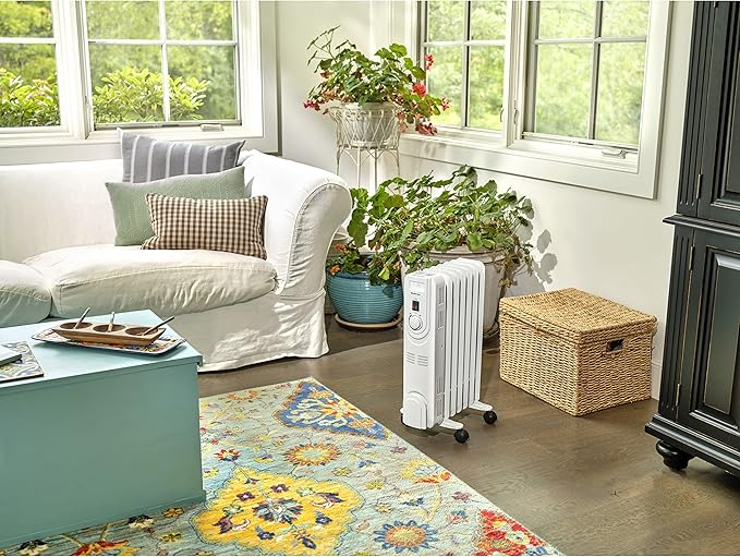 Comfort Zone Electric Oil-Filled Radiant Radiator Space Heater, Never Refill, Adjustable Thermostat, Tip-Over Switch & Overheat Protection System, Ideal for Home, Bedroom, & Office, 1,200W, CZ7007J