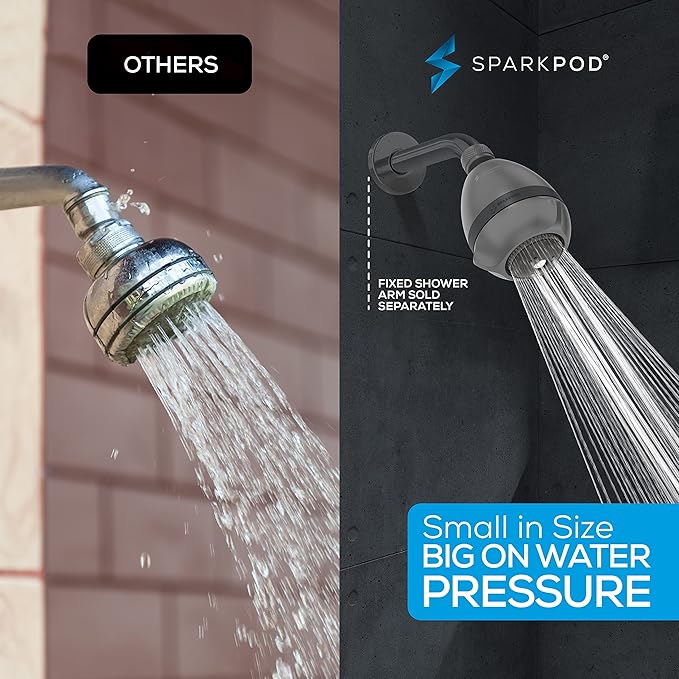 SparkPod 3-Inch Extreme High Pressure Shower Heads - Pressure Boosting with Rain, Massage & Pulsating Mode, Powerful Water-Saving Showerhead - 2.5 GPM Fixed Shower Head (Charcoal Grey)