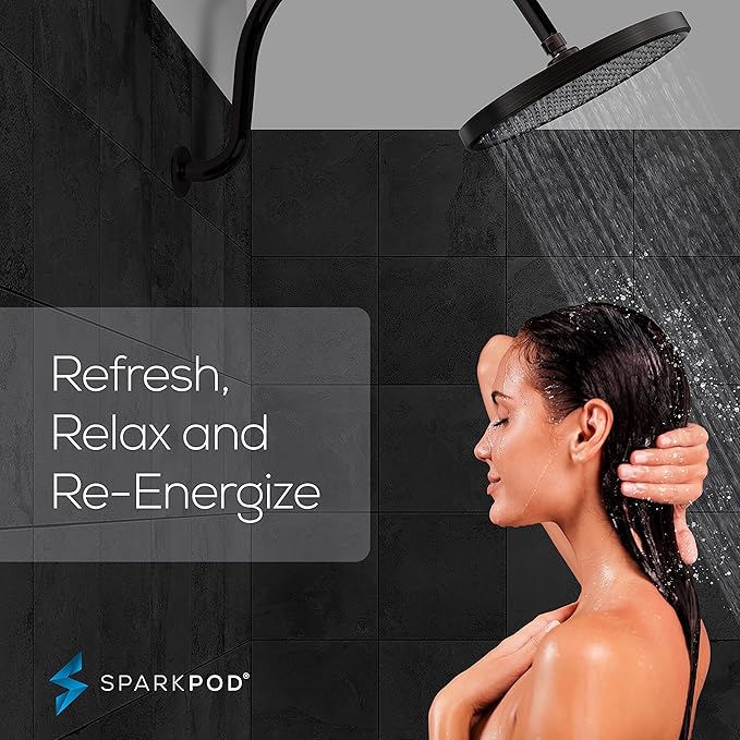 SparkPod 10 Inch Round Rain Shower Head - Ceiling or Wall Mount Rainfall Shower Head - Large Coverage Showerhead - Brass Ball Joint with 360° Adjustment - 1-Min Install (Vintage Oil Rubbed Bronze)