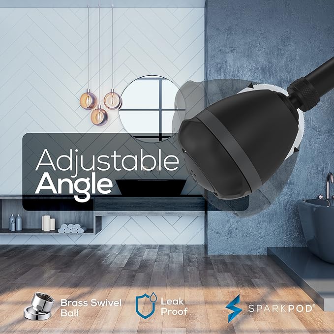 SparkPod 3-Inch Extreme High Pressure Shower Heads - Pressure Boosting with Rain, Massage & Pulsating Mode, Powerful Water-Saving Showerhead - 2.5 GPM Fixed Shower Head (Midnight Black Matte)