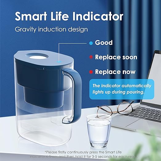 Waterdrop Water Filter Pitcher with 1 Filter, 200-Gallon Long-Life, 10-Cup Large Water Filter Pitcher, NSF Certified, 5X Times Lifetime, Reduces PFOA/PFOS, Chlorine, Classic Blue
