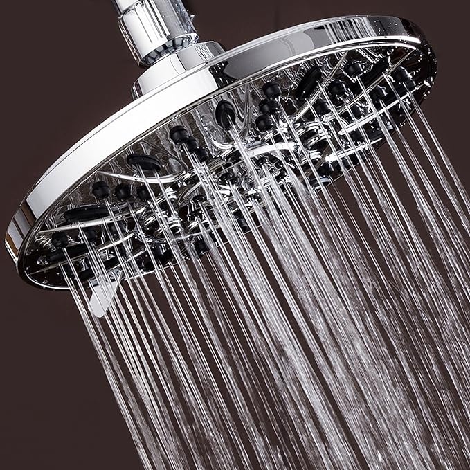 AquaDance High Pressure 6-Setting, 7" Rainfall Shower Head – Tested to Meet US Quality Standards, Angle-Adjustable, with Tool-Free Installation – Chrome Finish