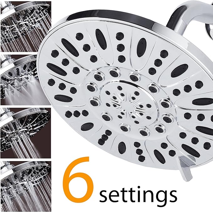 AquaDance Chrome High Pressure 6-Setting, 7" Rainfall Shower Head – Tested to Meet US Quality Standards, Angle-Adjustable, with Tool-Free Installation Finish – 1.8 GPM