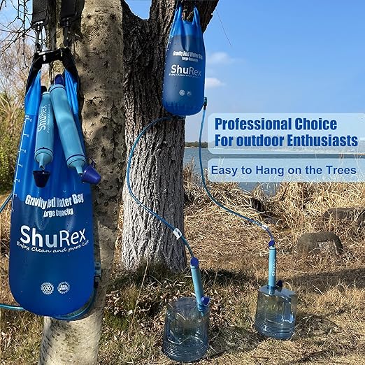 Gravity Fed Water Filtration System with Adjustable Tree Strap, Large Gravity Bag with Filter Straw, Water Purifier Survival for Travel, Backpacking, and Emergency Preparedness (12L)